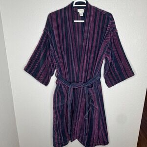 VTG 90s Christian Dior Blue Stripe Terry Robe OS Belted Old Money Lounge